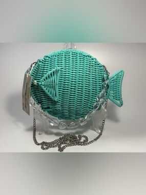 Tommy Bahama Wicker Woven Fish Shaped  Handbag Shoulder Bag Turquoise New NWT
